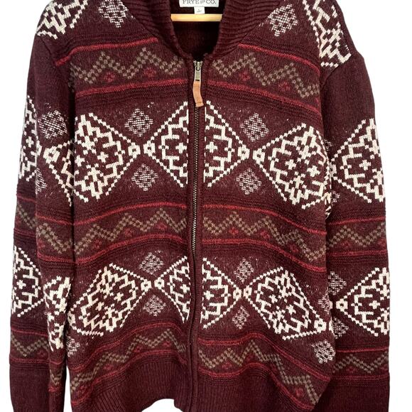 Frye And Company Men’s‎ Wine Geometric Full Zip Cardigan Sweater Large - Picture 3 of 6